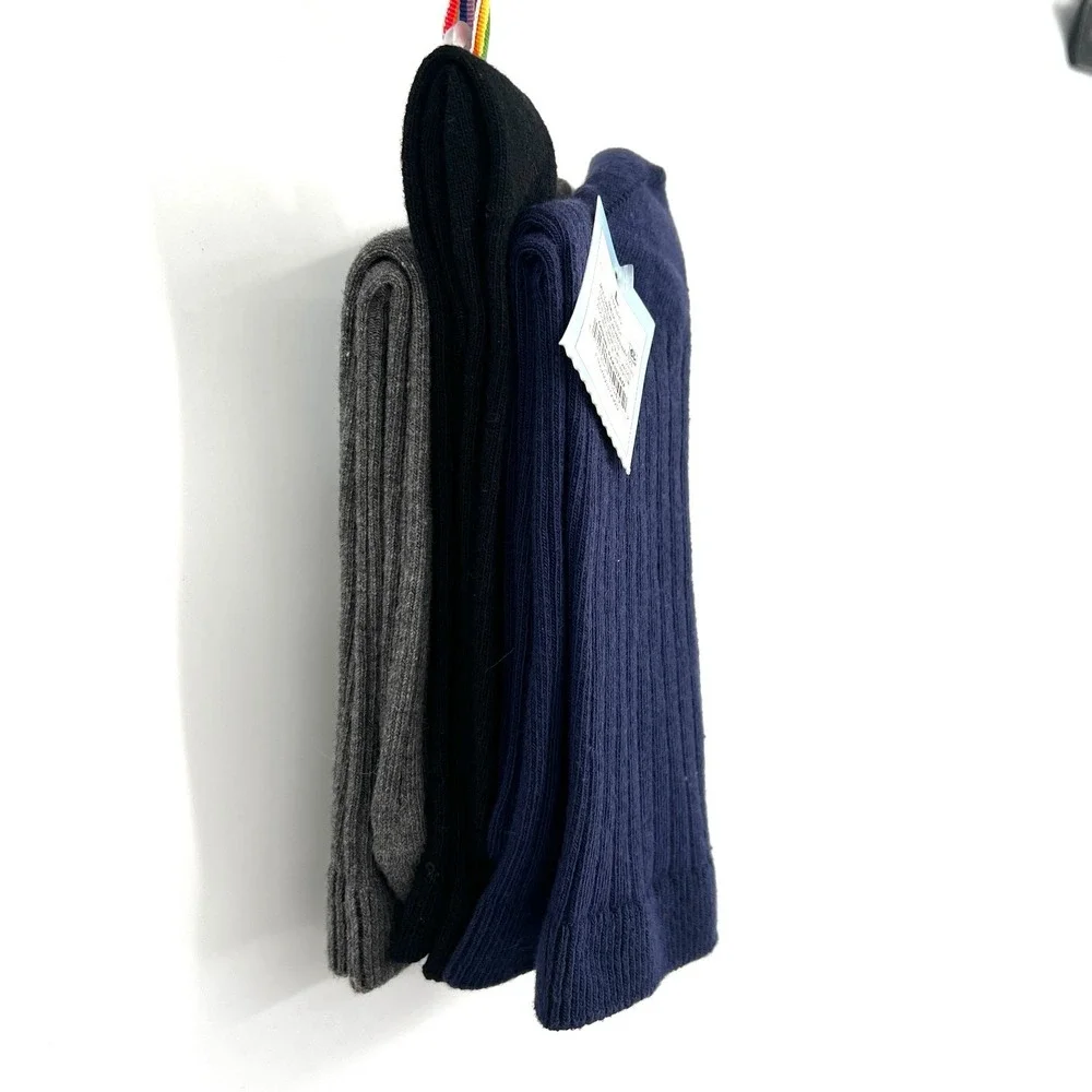 NEW Cat & Jack 3pk uniform crew socks navy grey black classic cotton blend L 3-7